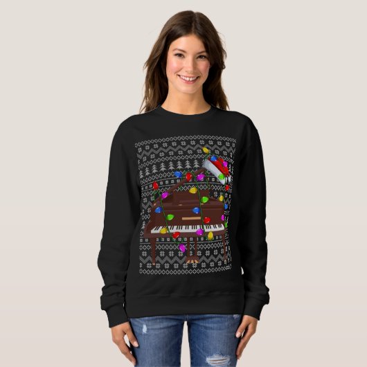Piano Lighting Xmas Sweater Ugly Piano Weihnachten Sweatshirt (Vorne ganz)