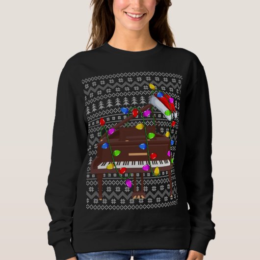 Piano Lighting Xmas Sweater Ugly Piano Weihnachten Sweatshirt (Vorderseite)