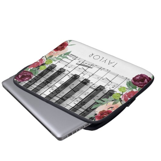 Piano-Marsala-Blume Laptopschutzhülle (Vorne Knopf)