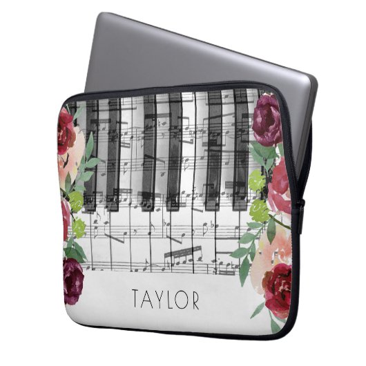 Piano-Marsala-Blume Laptopschutzhülle (Vorderseite Links)