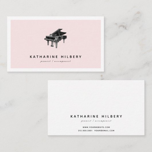 Piano Minimalistisch Blush Pink & Black Business C Visitenkarte (Vorne/Hinten)