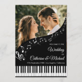 Piano Music Black & White Foto Monogram Wedding Menükarte (Vorderseite)