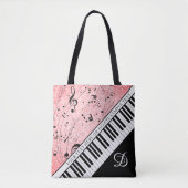 Piano Music Script Monogram Rose Gold Glitzer Tasche (Vorderseite)