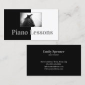Piano Music Teacher Black & White Business Card Visitenkarte (Vorne/Hinten)