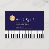 Piano Music Teacher deep-blue with logo Visitenkarte (Vorderseite)