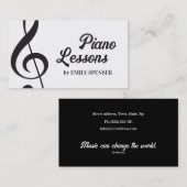 Piano Music Teacher Treble Clef Simple Visitenkarte (Vorne/Hinten)