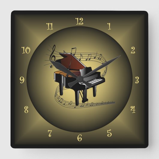 Piano ~Musical Globe ~ Musikinstrument ~Scale ~ Quadratische Wanduhr (Vorderseite)