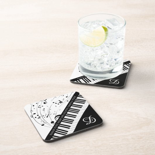 Piano Musiknoten Monogram Schwarz-weiß Custom Getränkeuntersetzer (Rechte Seite)