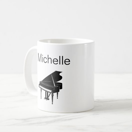 Piano Musiknoten Script Name Schwarz-weiß Coffee m Kaffeetasse (Vorderseite Links)