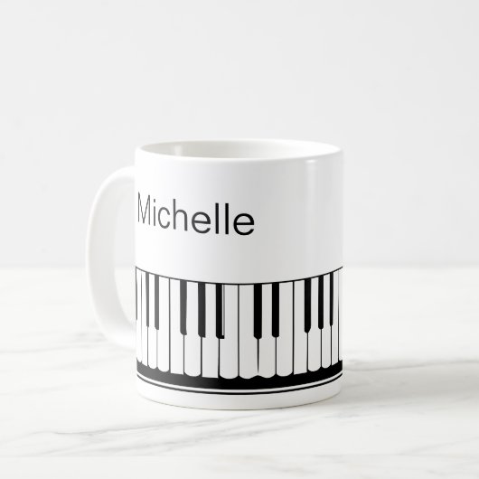 Piano Musiknoten Script Name Schwarz-weiß Coffee m Kaffeetasse (Vorderseite Links)