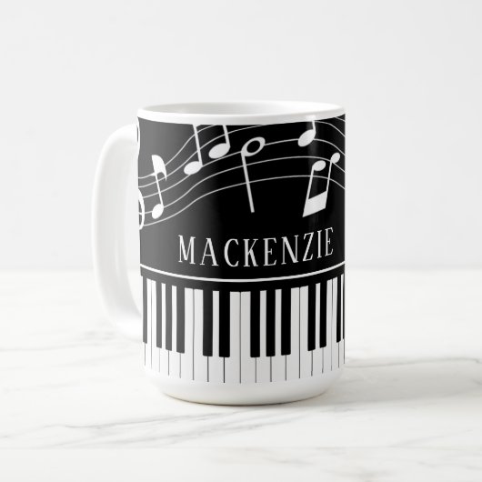 Piano-Musiknoten Skriptname Schwarz-weiß Kaffeetasse (Vorderseite Links)