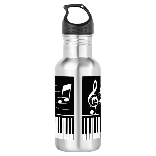 Piano-Musiknoten Skriptname Schwarz-weiß Stainles Edelstahlflasche (Rückseite)