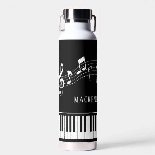 Piano-Musiknoten Skriptname Schwarz-weiß Trinkflasche (Vorne)