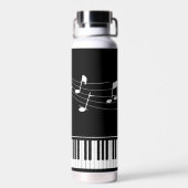 Piano-Musiknoten Skriptname Schwarz-weiß Trinkflasche (Rückseite)