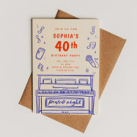 Piano Night 40. Geburtstag HandGezeichnet Illustra