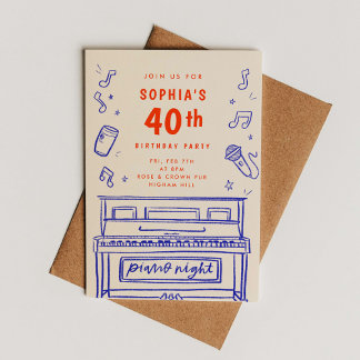 Piano Night 40. Geburtstag HandGezeichnet Illustra Einladung
