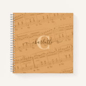 Piano Notes Music Sheet Monogram Peach Elegant Notizblock (Vorderseite)