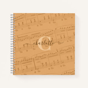 Piano Notes Music Sheet Monogram Peach Elegant Notizblock