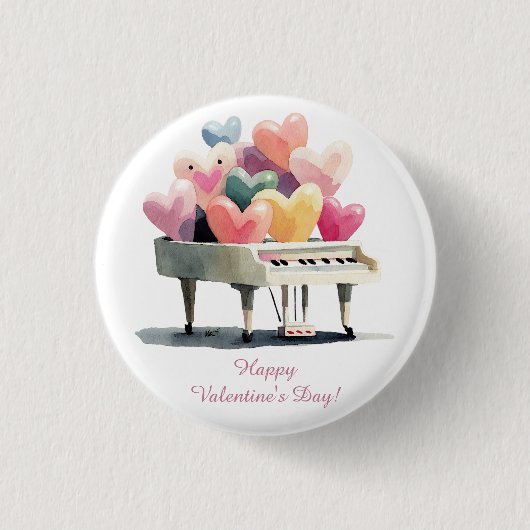 Piano of Love Hearts Valentine's Day Button (Vorderseite)