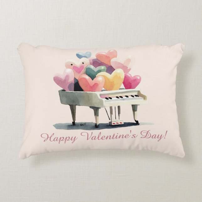 Piano of Love Hearts Valentine's Day Dekokissen (Vorderseite)