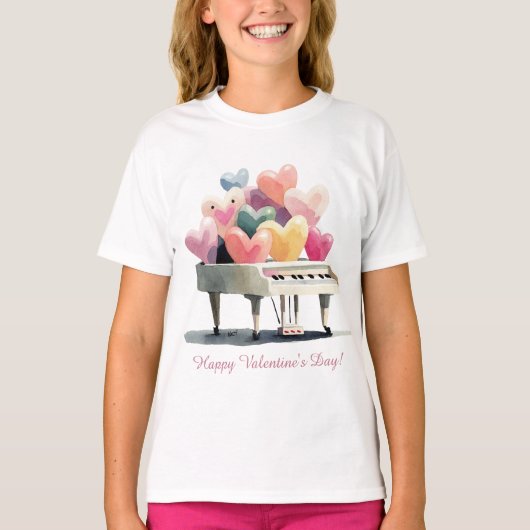 Piano of Love Hearts Valentine's Day T-Shirt (Vorderseite)