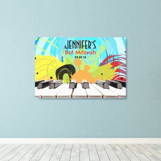 Piano Player Girl Bat Mitzvah Sign-In Board Leinwanddruck (Insitu (Holzboden))