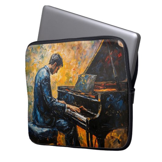 Piano Player - Ölgemälde Laptopschutzhülle (Vorderseite Links)