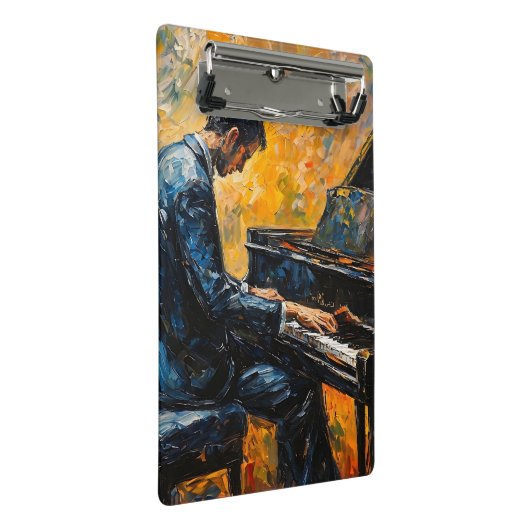Piano Player - Ölgemälde Mini Klemmbrett (Schrägansicht)