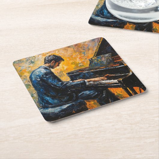 Piano Player - Ölgemälde Rechteckiger Pappuntersetzer (angewinkelt)