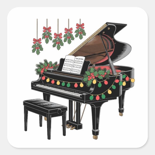 Piano Player Xmas Lighting Santa Playing Quadratischer Aufkleber (Vorderseite)