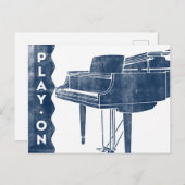 Piano Postcard - Vintage Retro Navy White Postkarte (Vorne/Hinten)