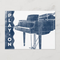 Piano Postcard - Vintage Retro Navy White