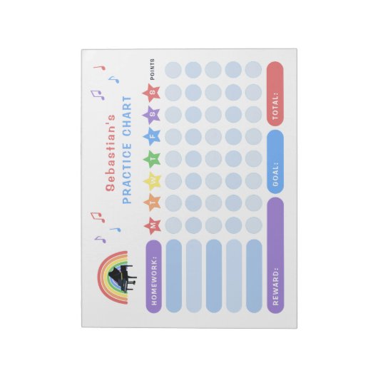 Piano Praxis Musiknoten Rainbow Rewards Chart Notizblock (Rotiert)