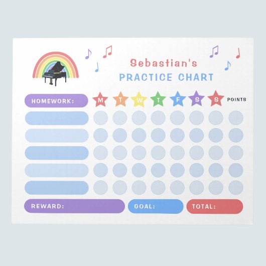 Piano Praxis Musiknoten Rainbow Rewards Chart Notizblock