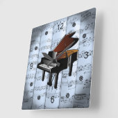 Piano ~ Rolled Sheet Music ~ Blue Tint Background  Quadratische Wanduhr (Winkel)