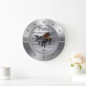 Piano~Sheet Music~Brushed Silver Color~Unique~ Große Wanduhr (Zuhause)