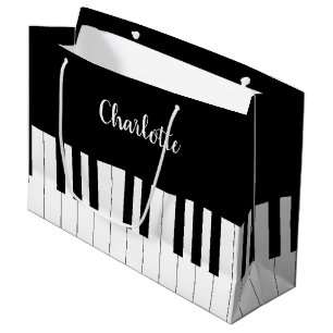 Piano-Tasten in Schwarz und Weiß mit eigenem Name Große Geschenktüte