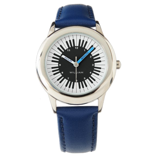 Piano-Tasten in Schwarz und Weiß mit eigenem Namen Armbanduhr (Vorderseite)
