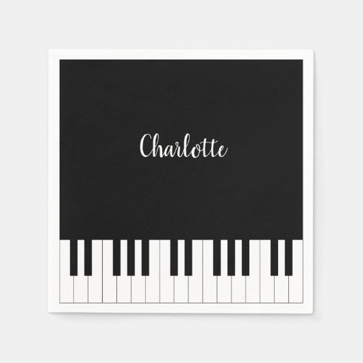 Piano-Tasten in Schwarz und Weiß mit eigenem Namen Serviette (Vorderseite)