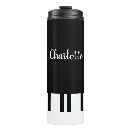 Piano-Tasten in Schwarz und Weiß mit eigenem Namen Thermosbecher (Vorderseite)