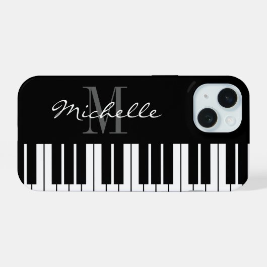 Piano-Tasten, schwarz und weiß, monogramm iPhone 1 15 Hülle (Rückseite (Horizontal))