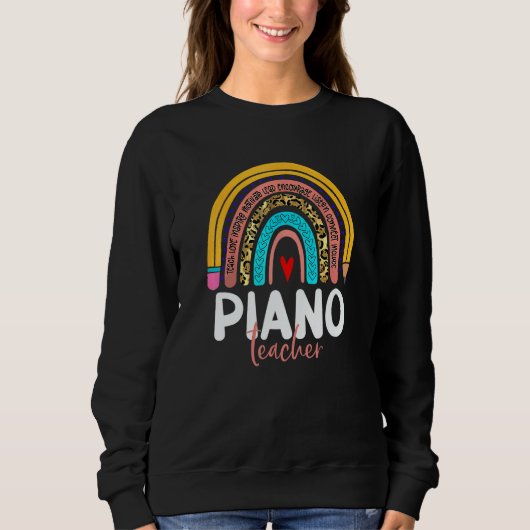 Piano Teacher Leopard Rainbow Back To School Piano Sweatshirt (Vorderseite)