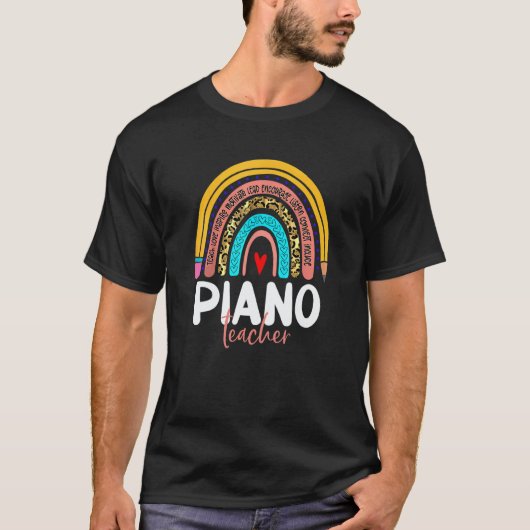 Piano Teacher Leopard Rainbow Back To School Piano T-Shirt (Vorderseite)