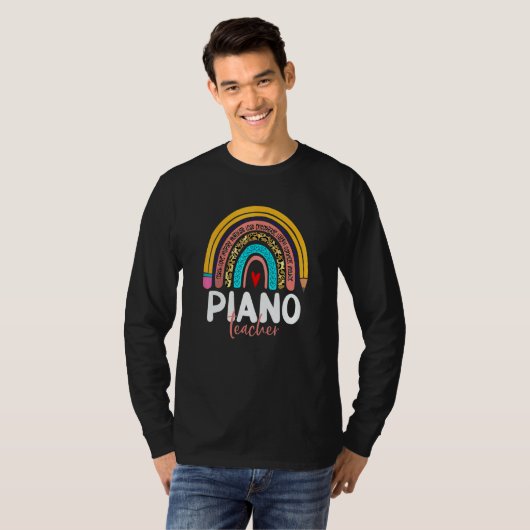Piano Teacher Leopard Rainbow Back To School Piano T-Shirt (Vorne ganz)