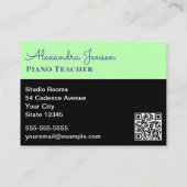 Piano Teacher Moderner Tutor für Keyboard Music Visitenkarte (Rückseite)