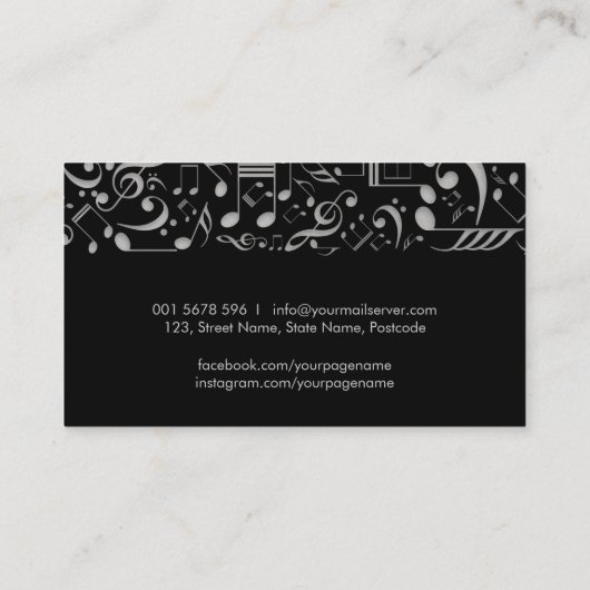 Piano Teacher Music Tutor Visitenkarte (Rückseite)