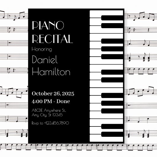 Piano-Tube in Schwarz-Weiß Einladung