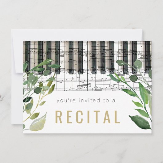 Pianoblatt mit elegantem Aquarell Einladung (Vorderseite)