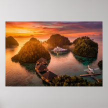 Piaynemo Sunset Raja Ampat Tropical Island Art