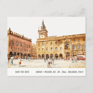 Piazza Bologna Italien Wasserfarbe Save the Date Postkarte